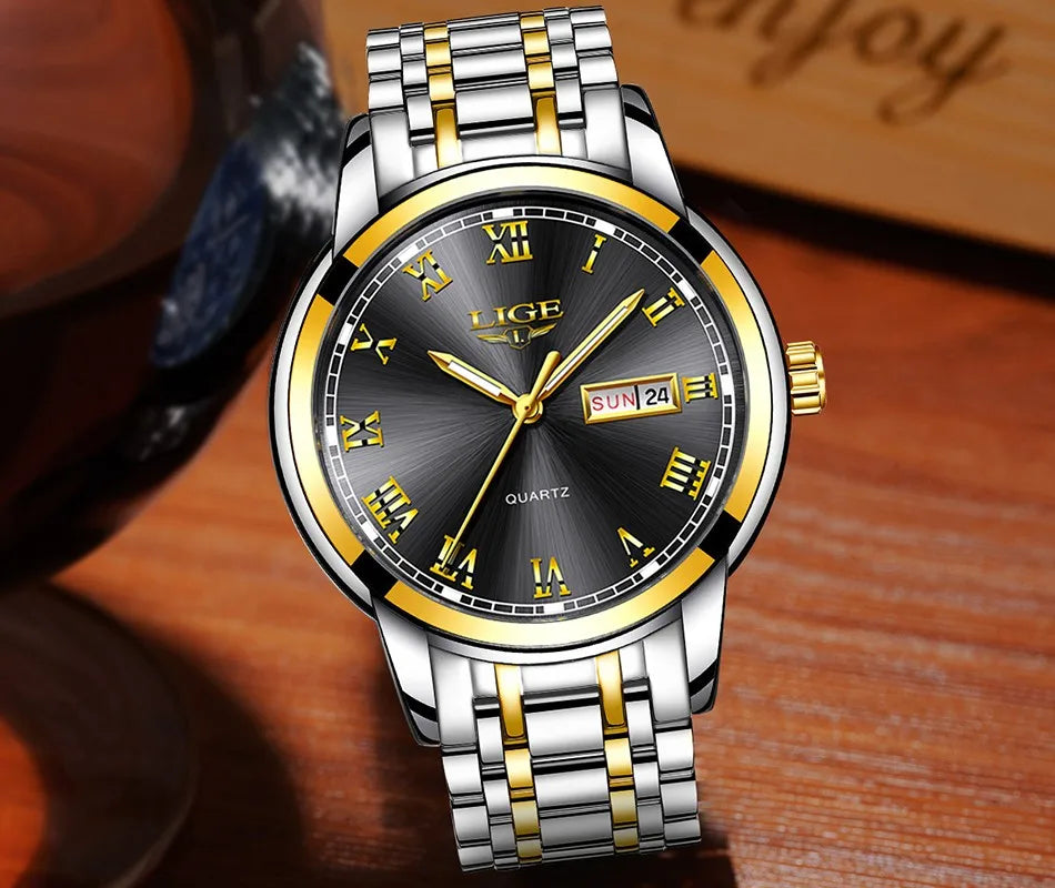 Luxury LIGE 9846 Hot Selling Analog Watch Waterproof Wrist Quartz Watches Men Stainless Steel Watches Sport