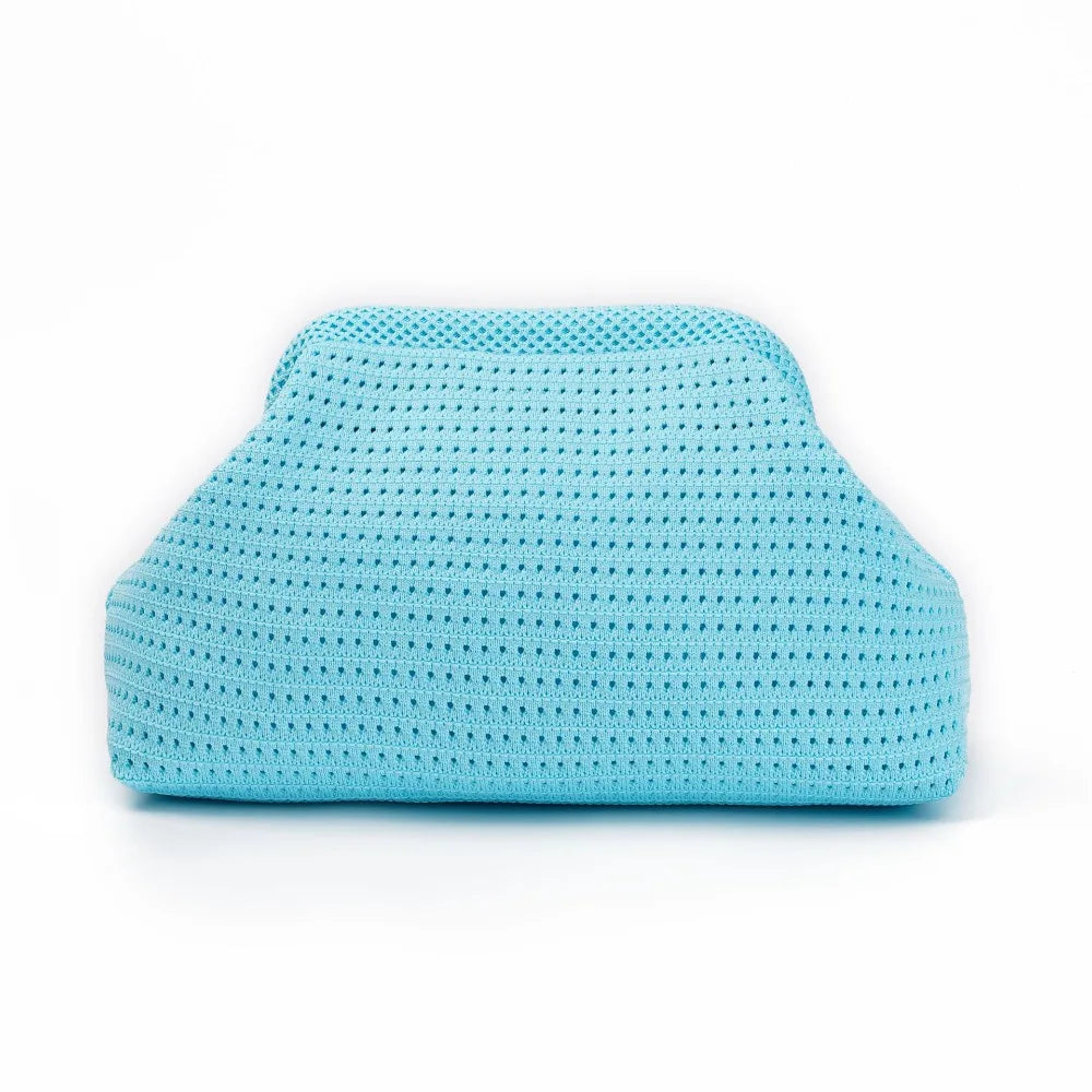 Solid Color Women Beach Clutch Bag Large Capacity Hollow Out Banquet Bag Soft Elastic Dumpling Purse Summer Crochet Handbag