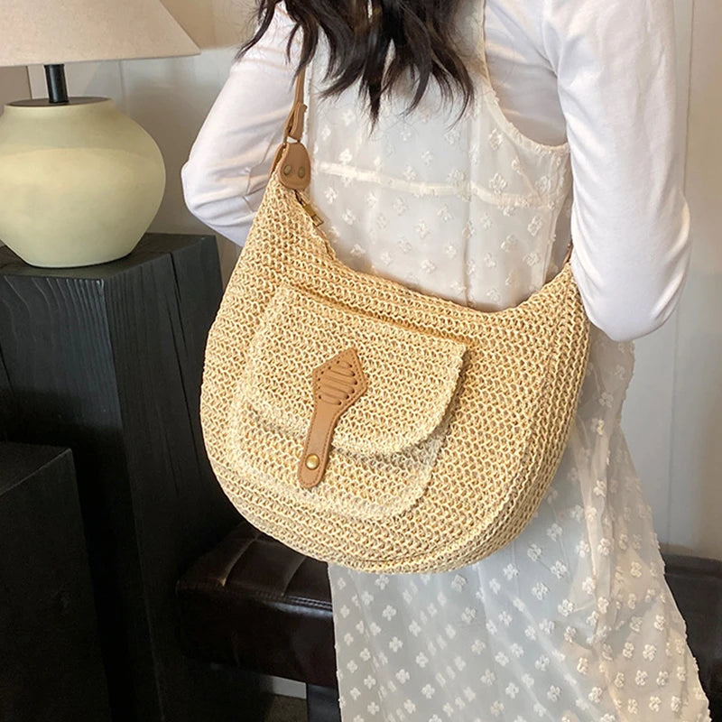 2024 Summer Beach Straw Handbags and Purses Weave Tote Bag Female Bohemian Shoulder Bags for Women Lady Travel Shopping Bags
