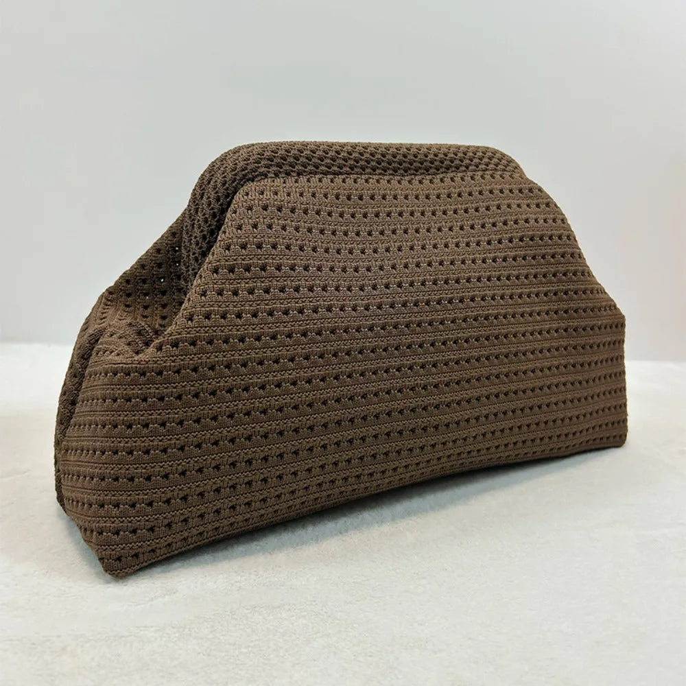 Solid Color Women Beach Clutch Bag Large Capacity Hollow Out Banquet Bag Soft Elastic Dumpling Purse Summer Crochet Handbag