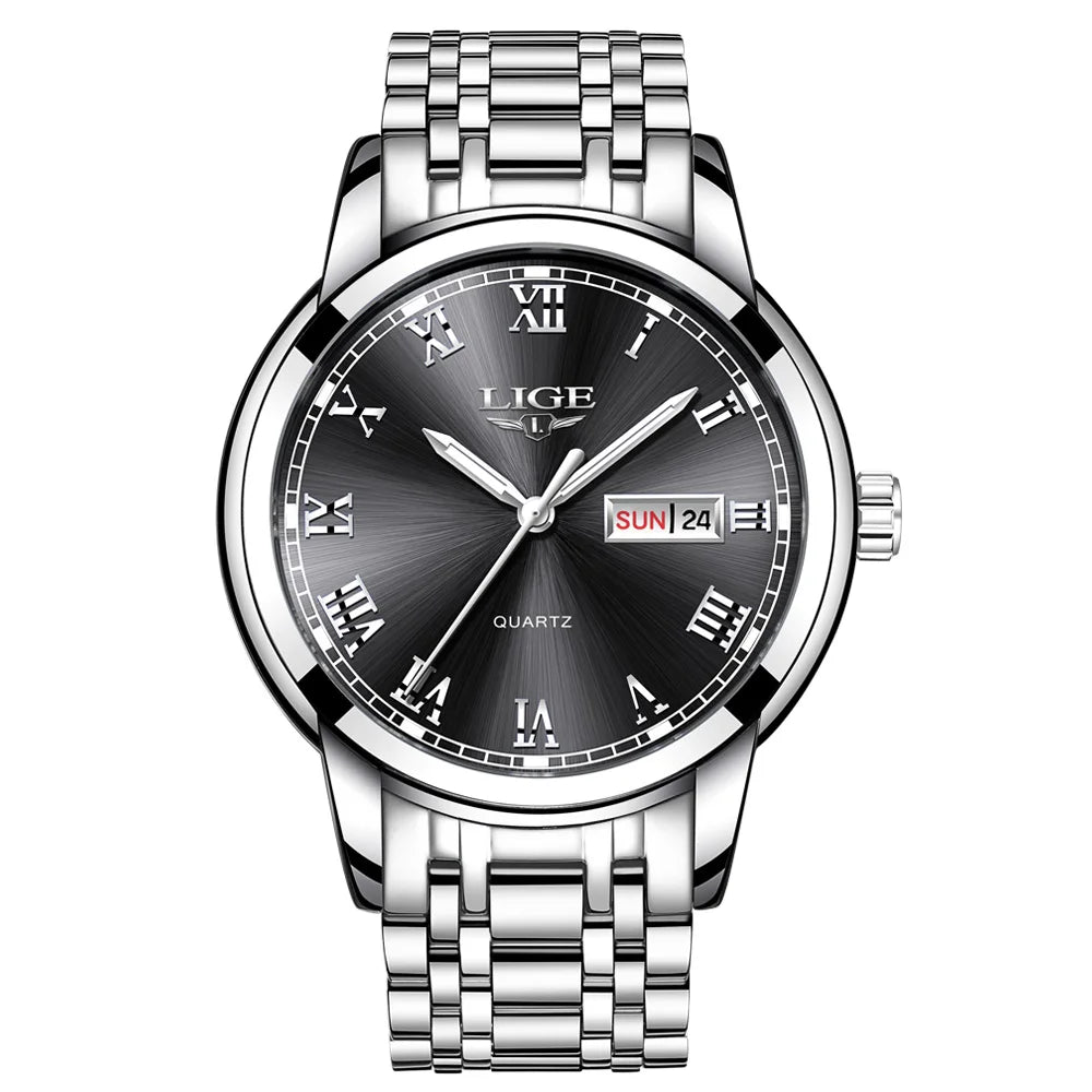 Luxury  LIGE  9846 Hot Selling Analog Watch Waterproof Wrist Quartz Watches Men Stainless Steel Watches Sport