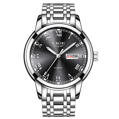 Luxury  LIGE  9846 Hot Selling Analog Watch Waterproof Wrist Quartz Watches Men Stainless Steel Watches Sport
