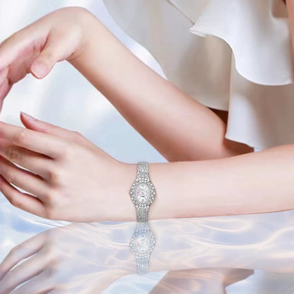 Vintage Luxury Women's Quartz Wrist Watches Gold Silver Dial with Heart Iced Bling Waterproof 3ATM Hip Hop Style Zirconia