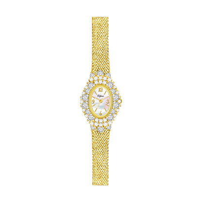 Vintage Luxury Women's Quartz Wrist Watches Gold Silver Dial with Heart Iced Bling Waterproof 3ATM Hip Hop Style Zirconia