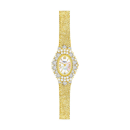 Vintage Luxury Women's Quartz Wrist Watches Gold Silver Dial with Heart Iced Bling Waterproof 3ATM Hip Hop Style Zirconia