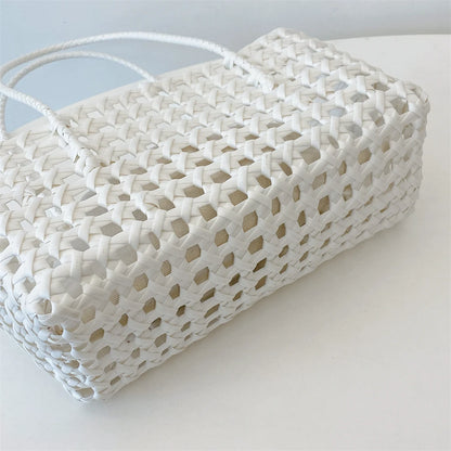 Woven Style Underarm Shoulder Basket Bag Set For Women 2-IN-1 PVC Hollow-out Pure Color Summer Beach Tote Bags 2025 New Handbags