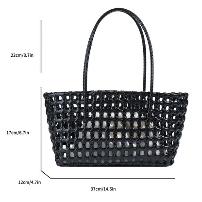 Woven Style Underarm Shoulder Basket Bag Set For Women 2-IN-1 PVC Hollow-out Pure Color Summer Beach Tote Bags 2025 New Handbags