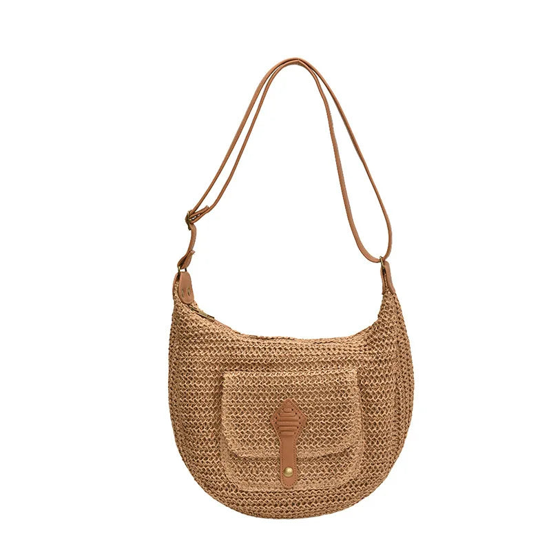 2024 Summer Beach Straw Handbags and Purses Weave Tote Bag Female Bohemian Shoulder Bags for Women Lady Travel Shopping Bags