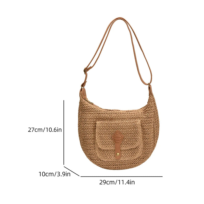 2024 Summer Beach Straw Handbags and Purses Weave Tote Bag Female Bohemian Shoulder Bags for Women Lady Travel Shopping Bags