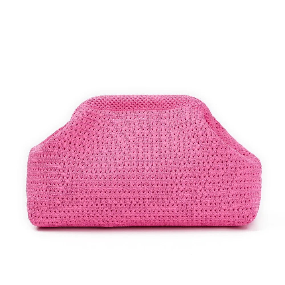 Solid Color Women Beach Clutch Bag Large Capacity Hollow Out Banquet Bag Soft Elastic Dumpling Purse Summer Crochet Handbag