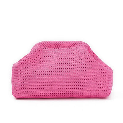 Solid Color Women Beach Clutch Bag Large Capacity Hollow Out Banquet Bag Soft Elastic Dumpling Purse Summer Crochet Handbag