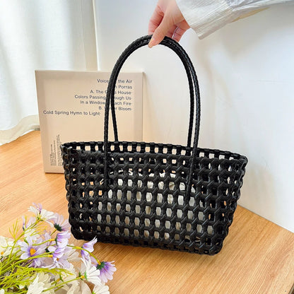 Woven Style Underarm Shoulder Basket Bag Set For Women 2-IN-1 PVC Hollow-out Pure Color Summer Beach Tote Bags 2025 New Handbags