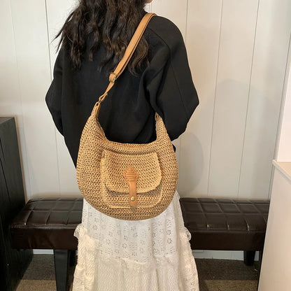 2024 Summer Beach Straw Handbags and Purses Weave Tote Bag Female Bohemian Shoulder Bags for Women Lady Travel Shopping Bags