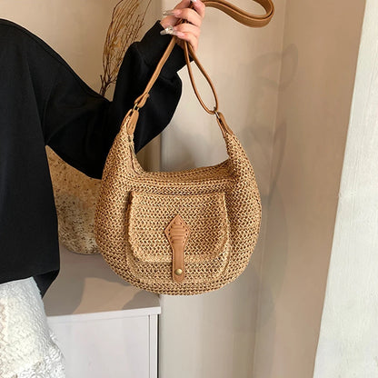 2024 Summer Beach Straw Handbags and Purses Weave Tote Bag Female Bohemian Shoulder Bags for Women Lady Travel Shopping Bags