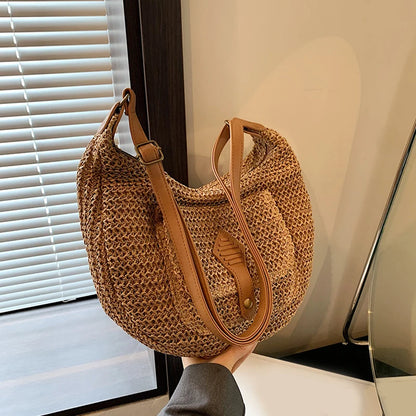 2024 Summer Beach Straw Handbags and Purses Weave Tote Bag Female Bohemian Shoulder Bags for Women Lady Travel Shopping Bags