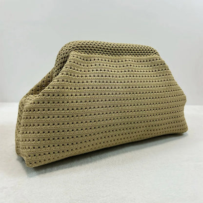 Solid Color Women Beach Clutch Bag Large Capacity Hollow Out Banquet Bag Soft Elastic Dumpling Purse Summer Crochet Handbag
