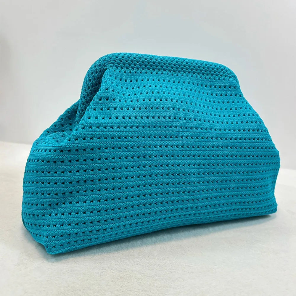 Solid Color Women Beach Clutch Bag Large Capacity Hollow Out Banquet Bag Soft Elastic Dumpling Purse Summer Crochet Handbag