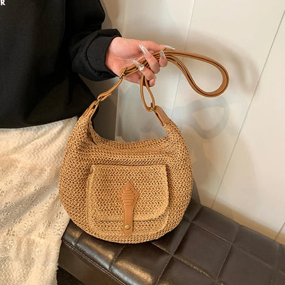 2024 Summer Beach Straw Handbags and Purses Weave Tote Bag Female Bohemian Shoulder Bags for Women Lady Travel Shopping Bags