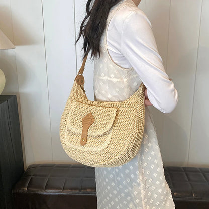 2024 Summer Beach Straw Handbags and Purses Weave Tote Bag Female Bohemian Shoulder Bags for Women Lady Travel Shopping Bags