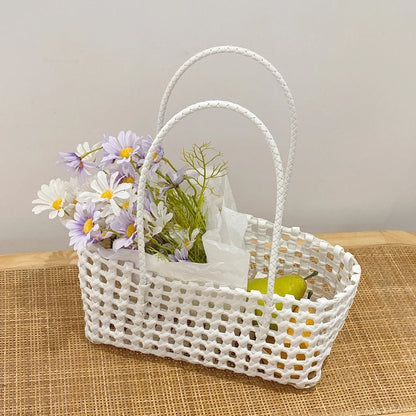 Woven Style Underarm Shoulder Basket Bag Set For Women 2-IN-1 PVC Hollow-out Pure Color Summer Beach Tote Bags 2025 New Handbags