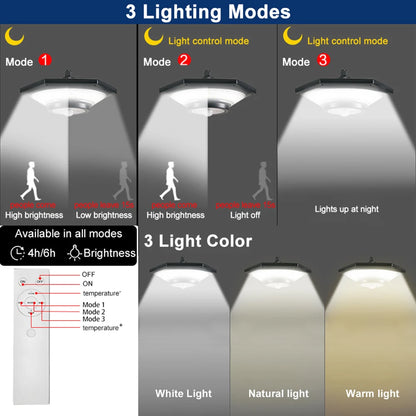 Solar Pendant Shed Lights Outdoor 228 LEDs 5 Modes Solar Motion Sensor Light Waterproof Remote Timers Garage Garden