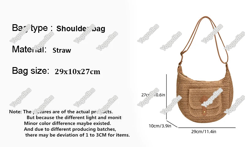 2024 Summer Beach Straw Handbags and Purses Weave Tote Bag Female Bohemian Shoulder Bags for Women Lady Travel Shopping Bags