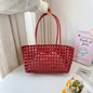 Woven Style Underarm Shoulder Basket Bag Set For Women 2-IN-1 PVC Hollow-out Pure Color Summer Beach Tote Bags 2025 New Handbags