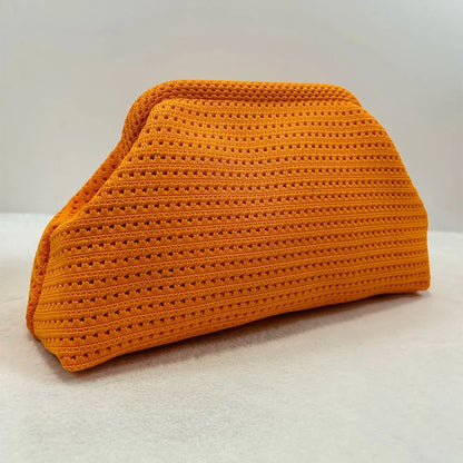 Solid Color Women Beach Clutch Bag Large Capacity Hollow Out Banquet Bag Soft Elastic Dumpling Purse Summer Crochet Handbag