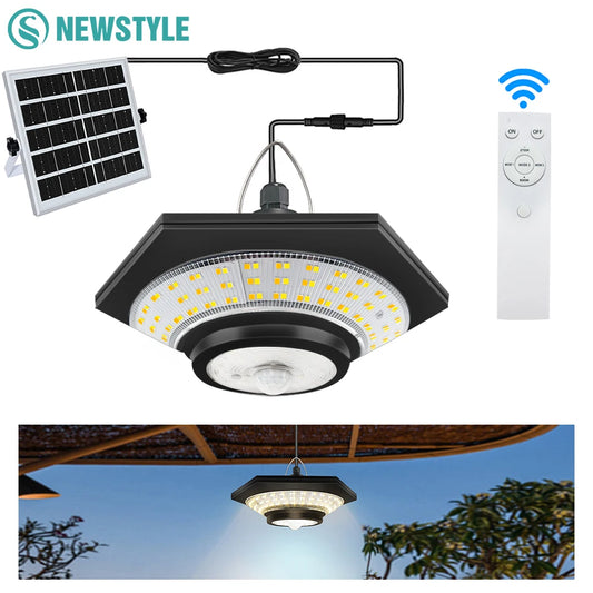 Solar Pendant Shed Lights Outdoor 228 LEDs 5 Modes Solar Motion Sensor Light Waterproof Remote Timers Garage Garden