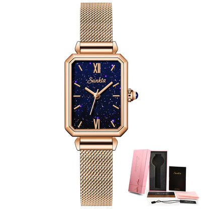 LIGE SUNKTA Women's Square Quartz Watch – Waterproof, Stylish & Elegant Design