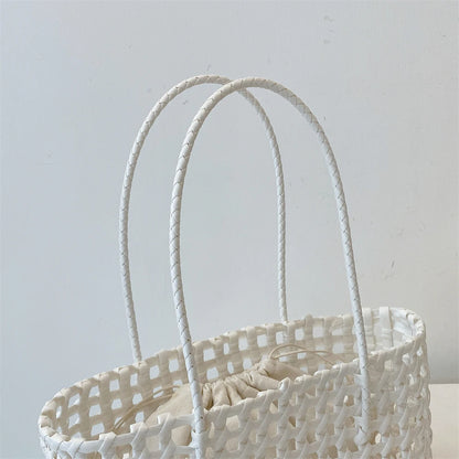 Woven Style Underarm Shoulder Basket Bag Set For Women 2-IN-1 PVC Hollow-out Pure Color Summer Beach Tote Bags 2025 New Handbags