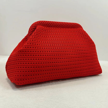 Solid Color Women Beach Clutch Bag Large Capacity Hollow Out Banquet Bag Soft Elastic Dumpling Purse Summer Crochet Handbag