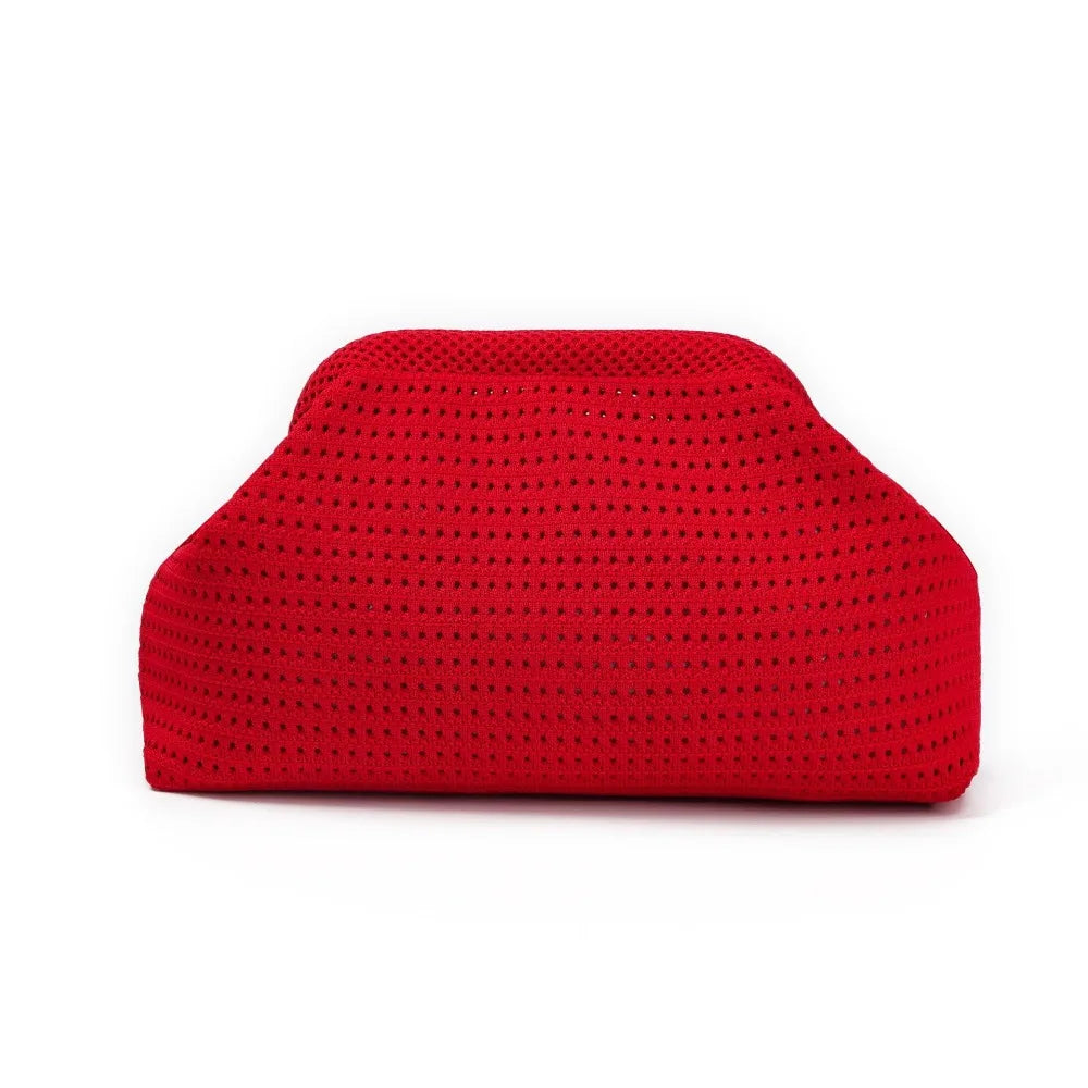 Solid Color Women Beach Clutch Bag Large Capacity Hollow Out Banquet Bag Soft Elastic Dumpling Purse Summer Crochet Handbag