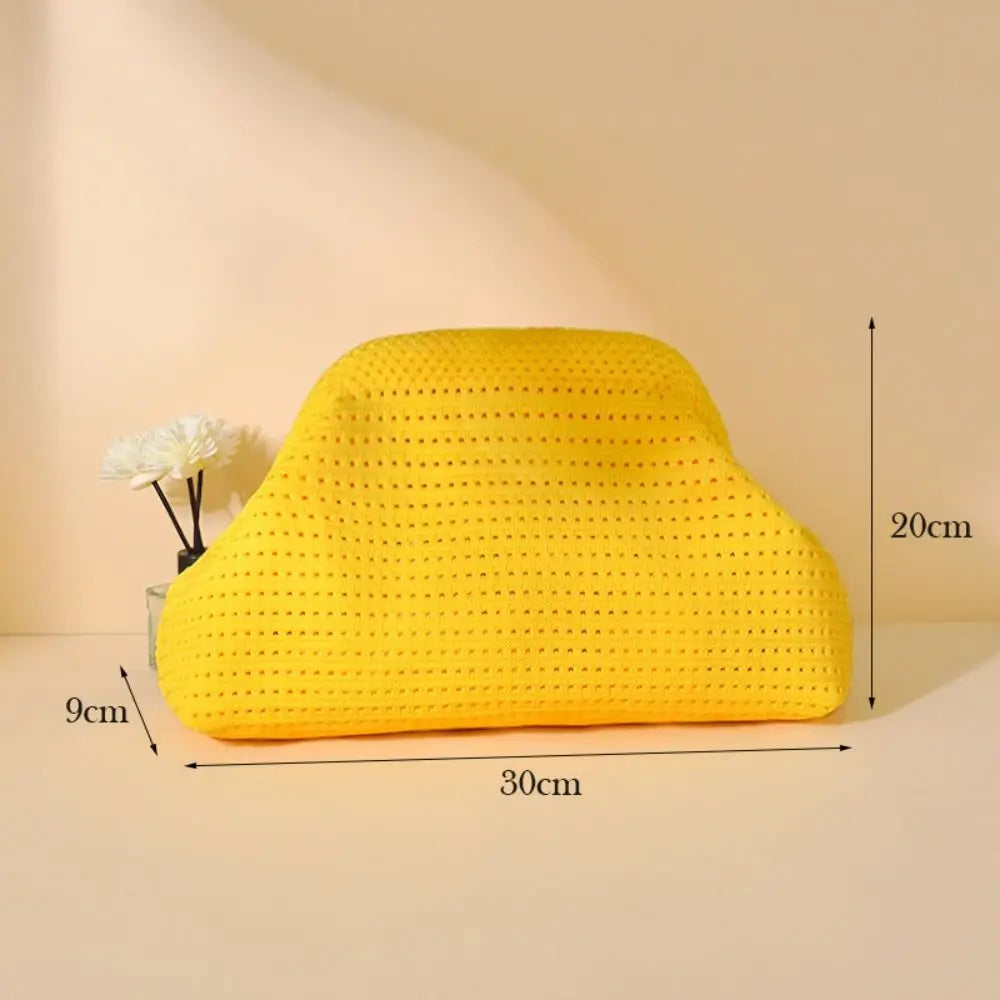Solid Color Women Beach Clutch Bag Large Capacity Hollow Out Banquet Bag Soft Elastic Dumpling Purse Summer Crochet Handbag