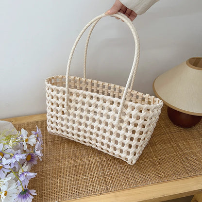 Woven Style Underarm Shoulder Basket Bag Set For Women 2-IN-1 PVC Hollow-out Pure Color Summer Beach Tote Bags 2025 New Handbags