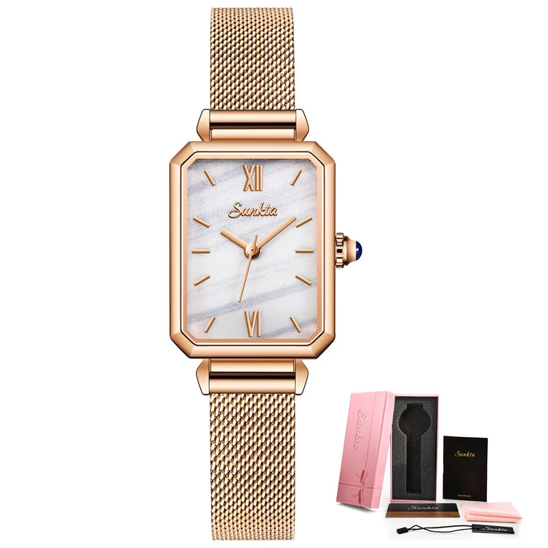 LIGE SUNKTA Women's Square Quartz Watch – Waterproof, Stylish & Elegant Design