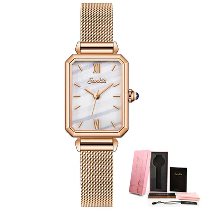 LIGE SUNKTA Women's Square Quartz Watch – Waterproof, Stylish & Elegant Design