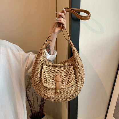 2024 Summer Beach Straw Handbags and Purses Weave Tote Bag Female Bohemian Shoulder Bags for Women Lady Travel Shopping Bags