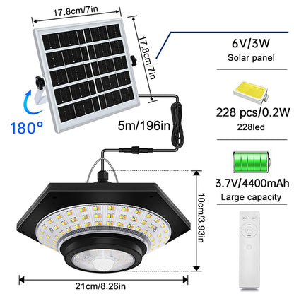 Solar Pendant Shed Lights Outdoor 228 LEDs 5 Modes Solar Motion Sensor Light Waterproof Remote Timers Garage Garden