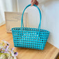 Woven Style Underarm Shoulder Basket Bag Set For Women 2-IN-1 PVC Hollow-out Pure Color Summer Beach Tote Bags 2025 New Handbags