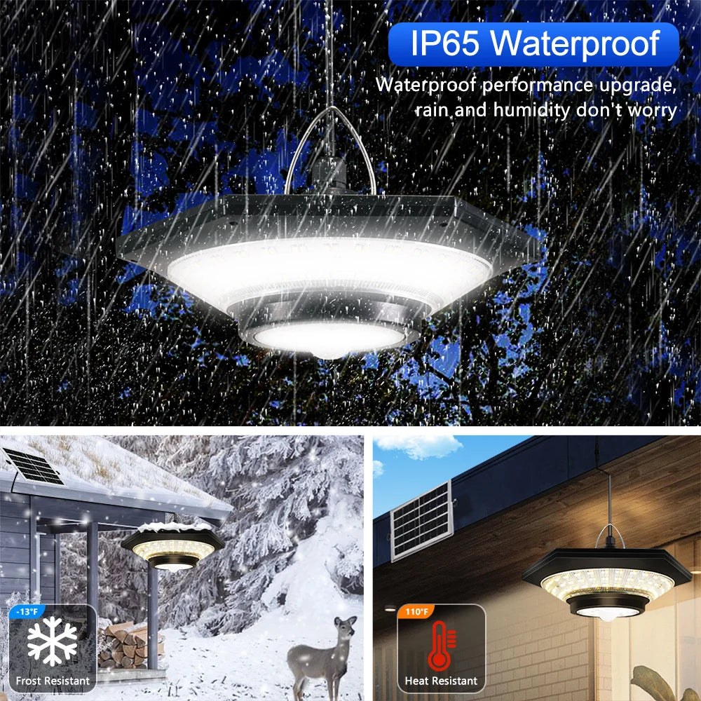 Solar Pendant Shed Lights Outdoor 228 LEDs 5 Modes Solar Motion Sensor Light Waterproof Remote Timers Garage Garden