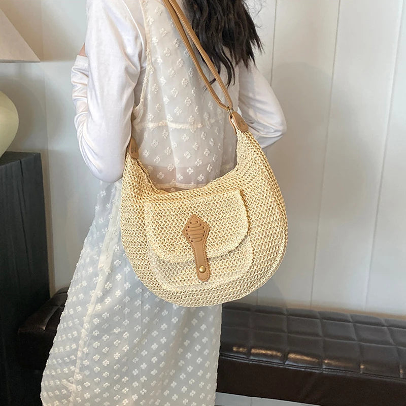 2024 Summer Beach Straw Handbags and Purses Weave Tote Bag Female Bohemian Shoulder Bags for Women Lady Travel Shopping Bags