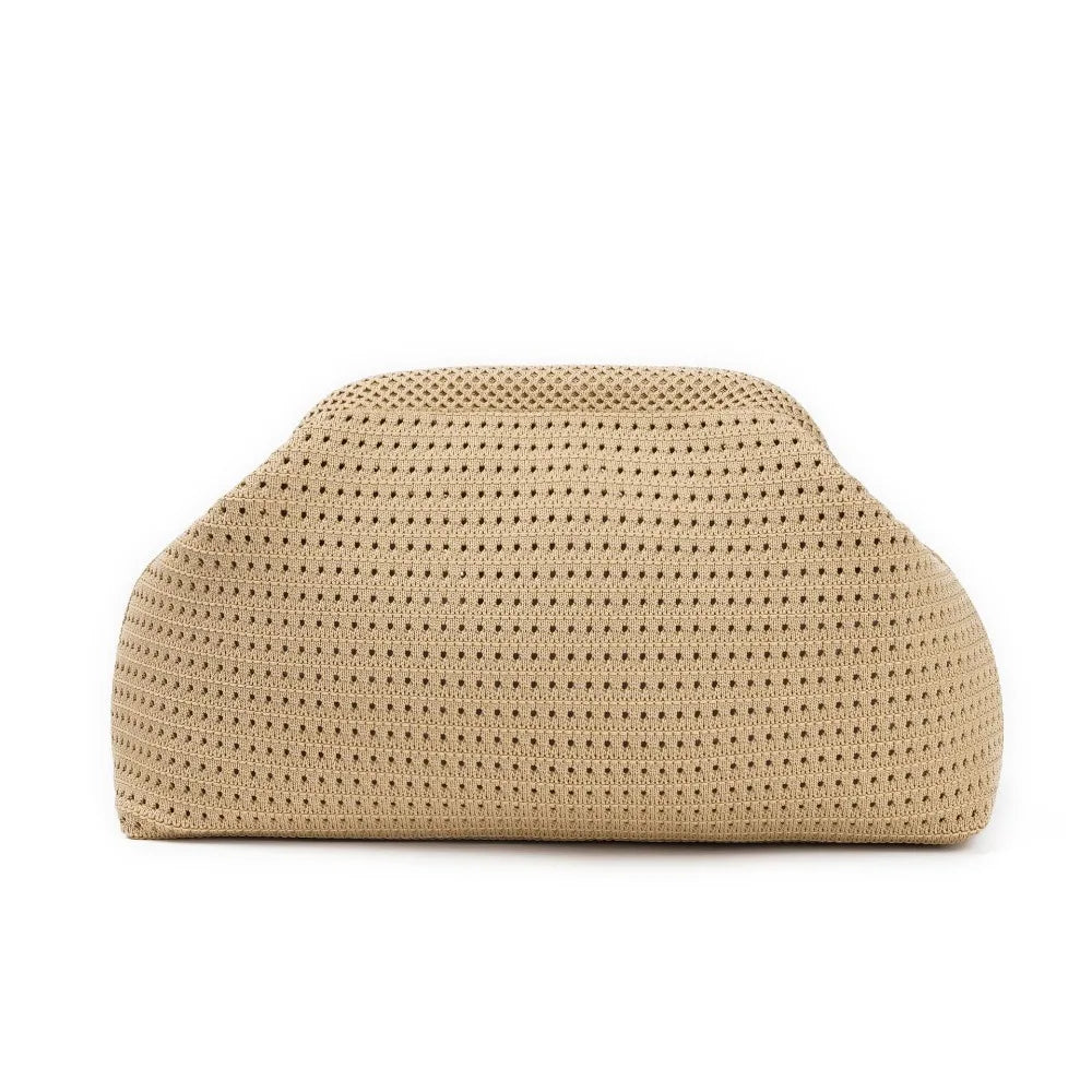 Solid Color Women Beach Clutch Bag Large Capacity Hollow Out Banquet Bag Soft Elastic Dumpling Purse Summer Crochet Handbag